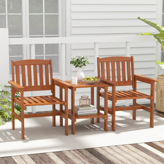 3 Piece Patio Bistro Table and Chairs Set with Umbrella Hole, Natural Patio Conversation Sets Natural  at Gallery Canada