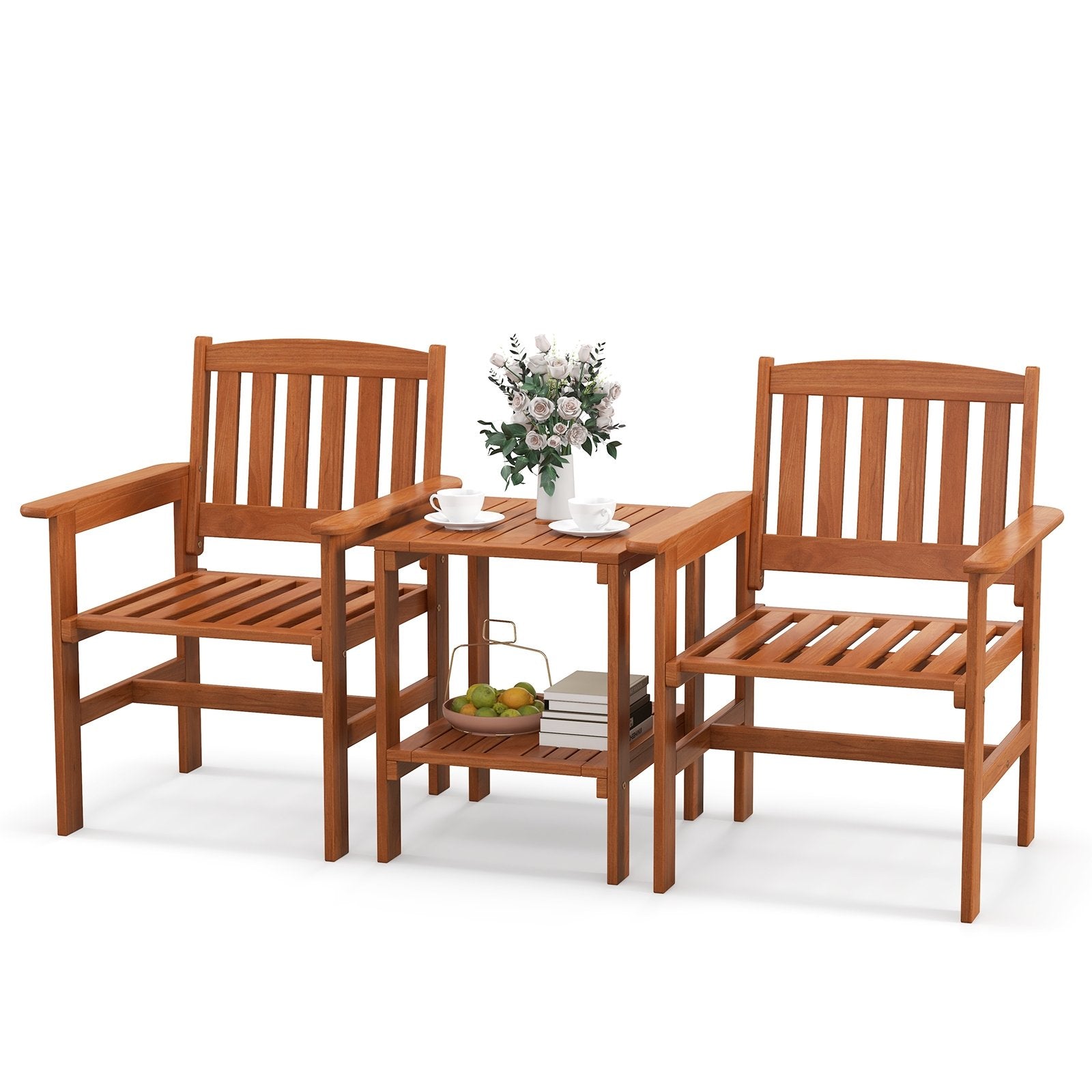 3 Piece Patio Bistro Table and Chairs Set with Umbrella Hole, Natural Patio Conversation Sets   at Gallery Canada