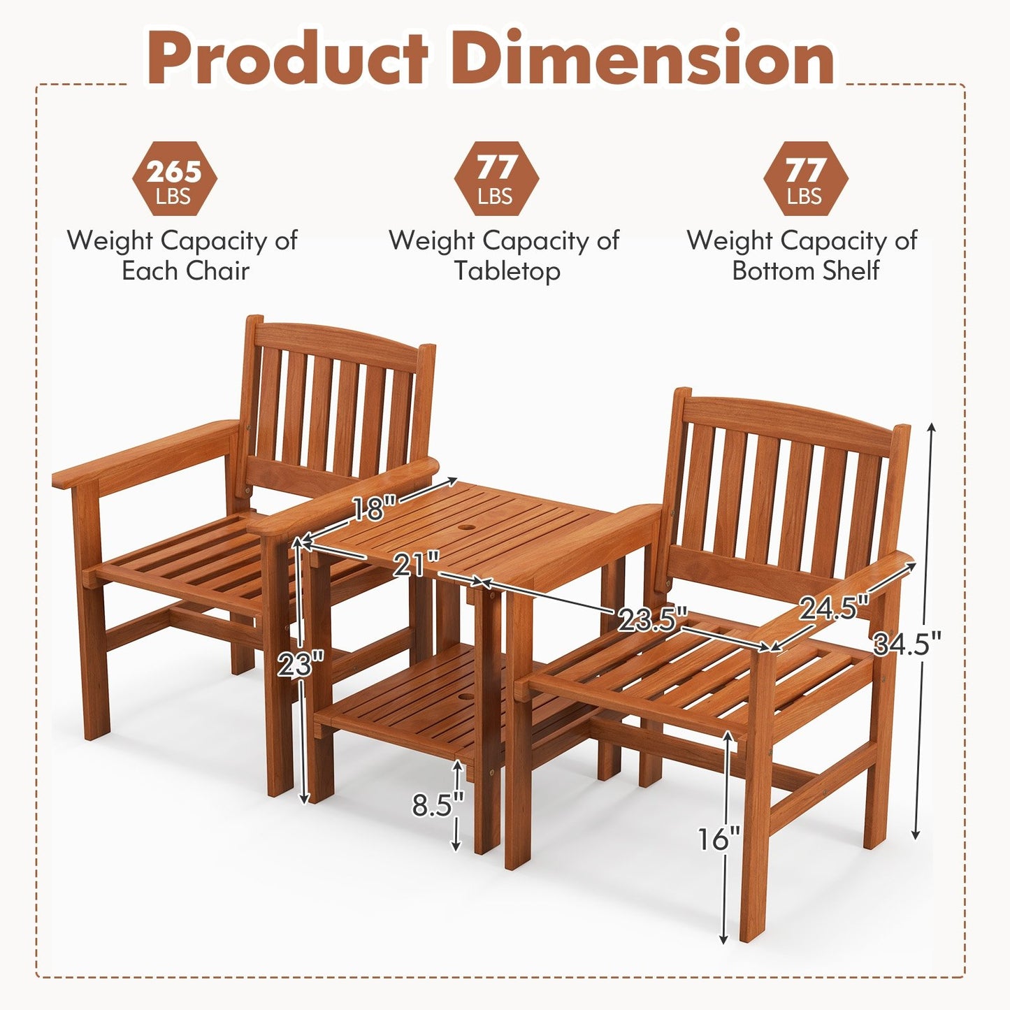 3 Piece Patio Bistro Table and Chairs Set with Umbrella Hole, Natural Patio Conversation Sets   at Gallery Canada