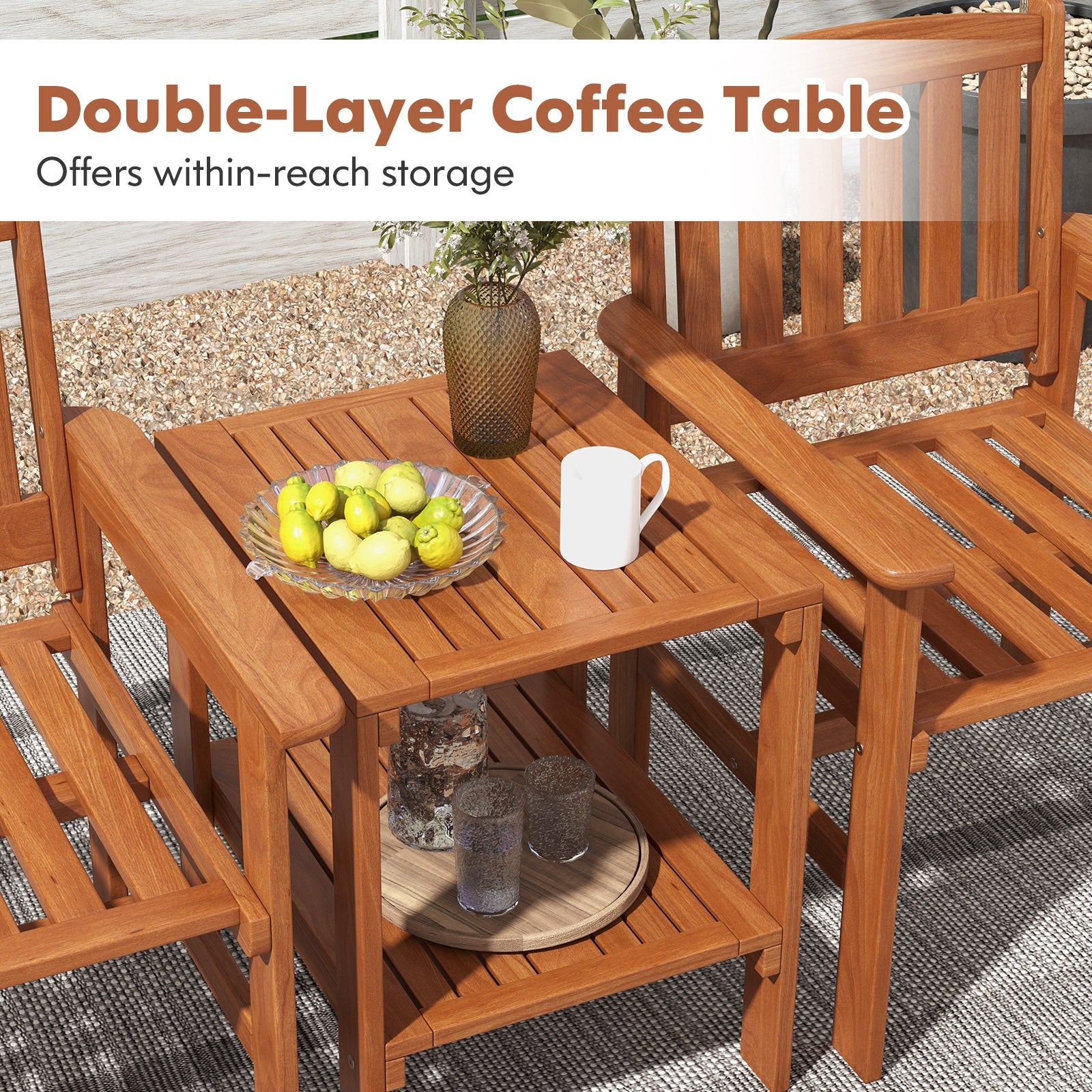 3 Piece Patio Bistro Table and Chairs Set with Umbrella Hole, Natural Patio Conversation Sets   at Gallery Canada