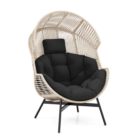 Wicker Oversized Egg Style Chair with Cushions and Headrest, Black Outdoor Chaise Lounges Black  at Gallery Canada