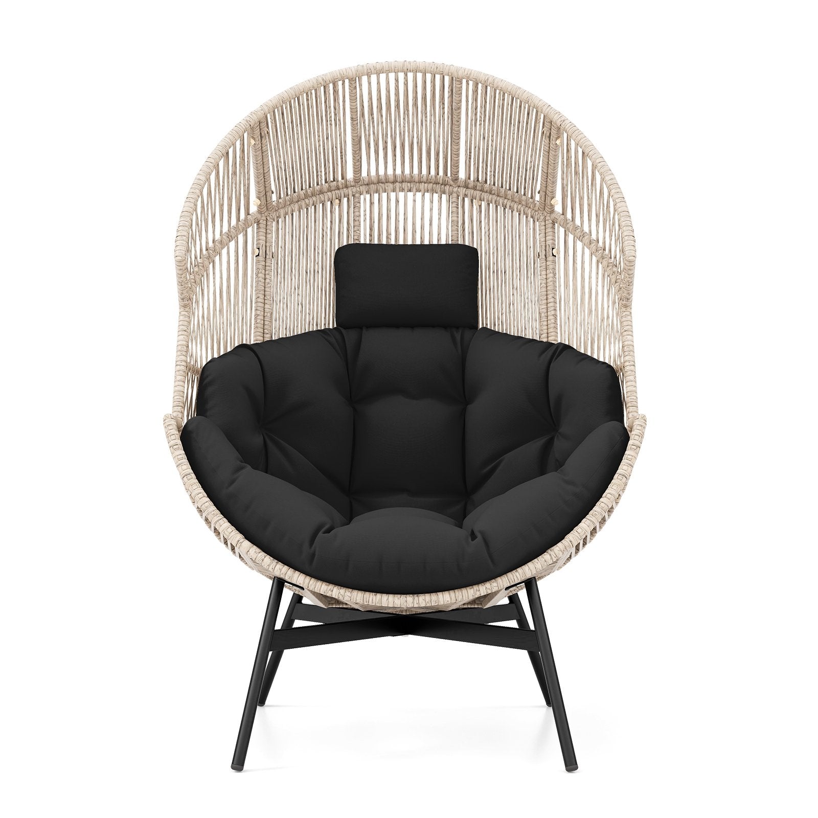 Wicker Oversized Egg Style Chair with Cushions and Headrest, Black Outdoor Chaise Lounges   at Gallery Canada