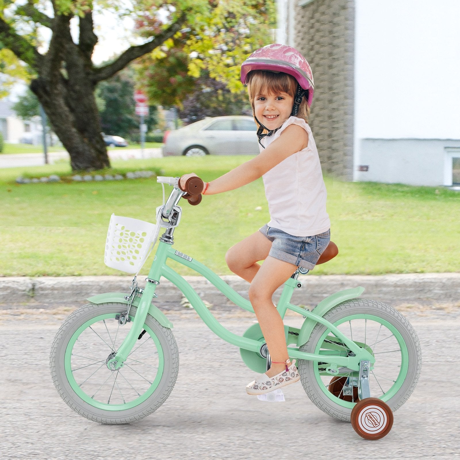 14 Inch Kids Bike with Adjustable Seat and Bell for Kids 3-8 Years Olds-14 inches, Green Kids Bike   at Gallery Canada