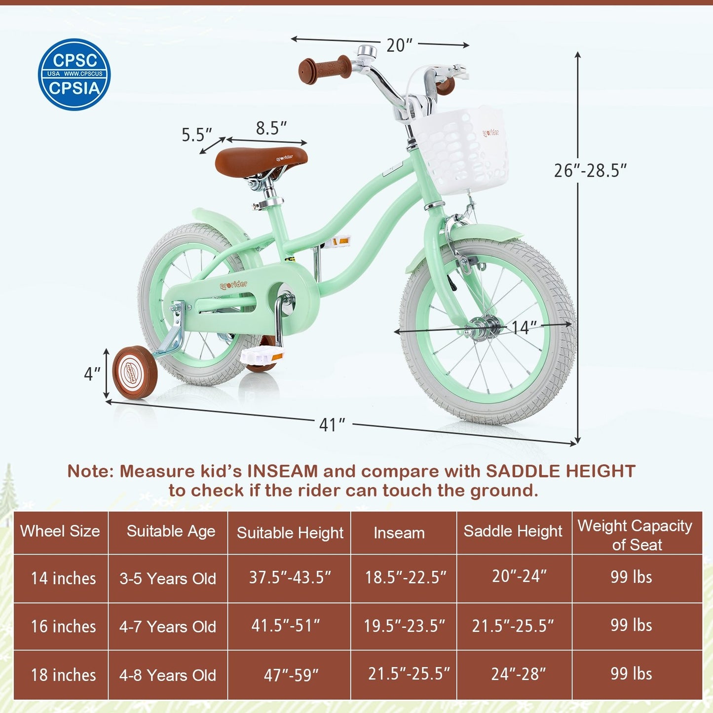 14 Inch Kids Bike with Adjustable Seat and Bell for Kids 3-8 Years Olds-14 inches, Green Kids Bike   at Gallery Canada