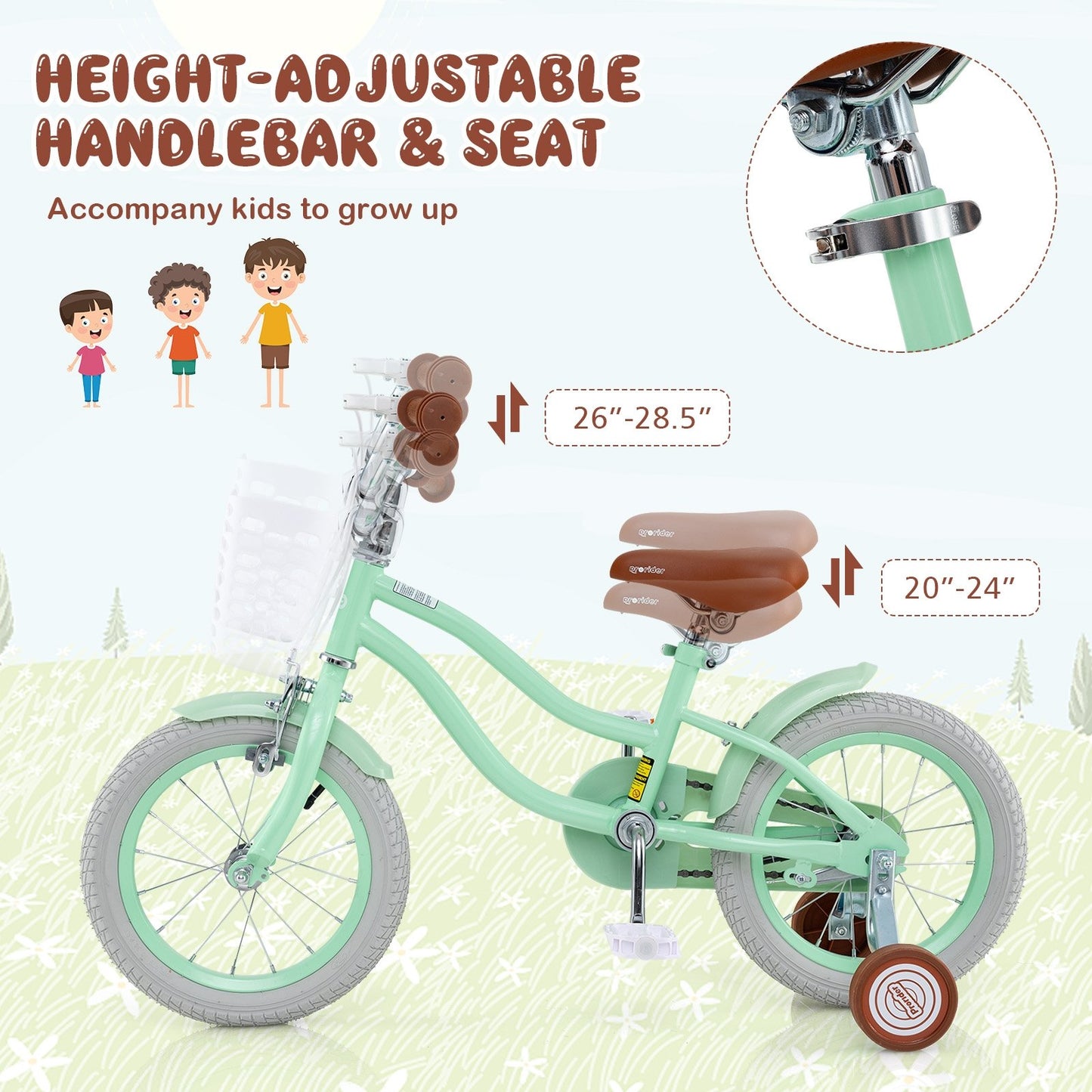 14 Inch Kids Bike with Adjustable Seat and Bell for Kids 3-8 Years Olds-14 inches, Green Kids Bike   at Gallery Canada