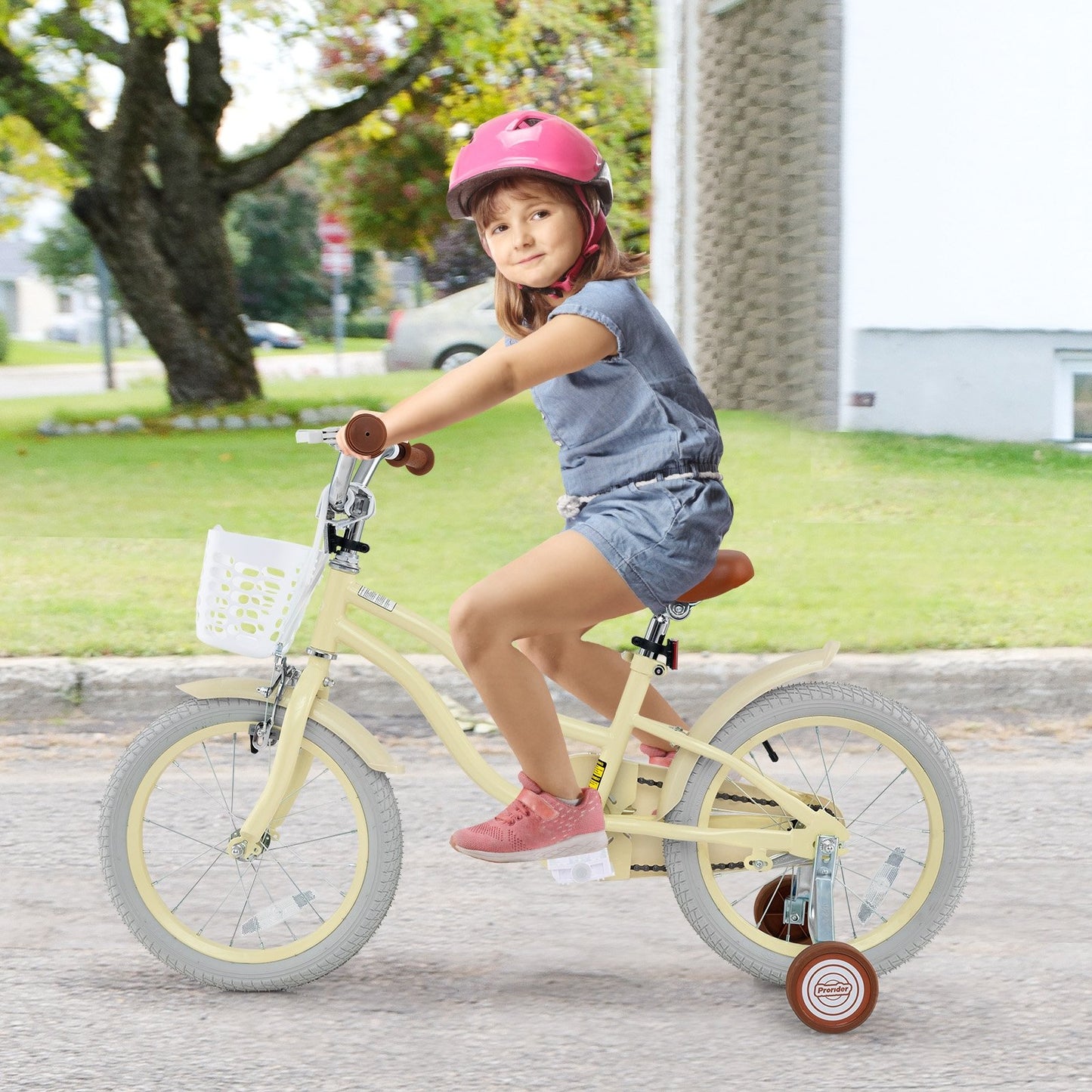 14/16/18 Inch Kids Bike Adjustable with Training Wheels Ages 3-8 Years Olds-16 inches, Beige Kids Bike   at Gallery Canada