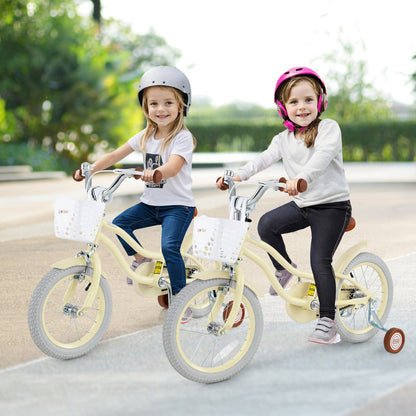 14/16/18 Inch Kids Bike Adjustable with Training Wheels Ages 3-8 Years Olds-16 inches, Beige Kids Bike   at Gallery Canada