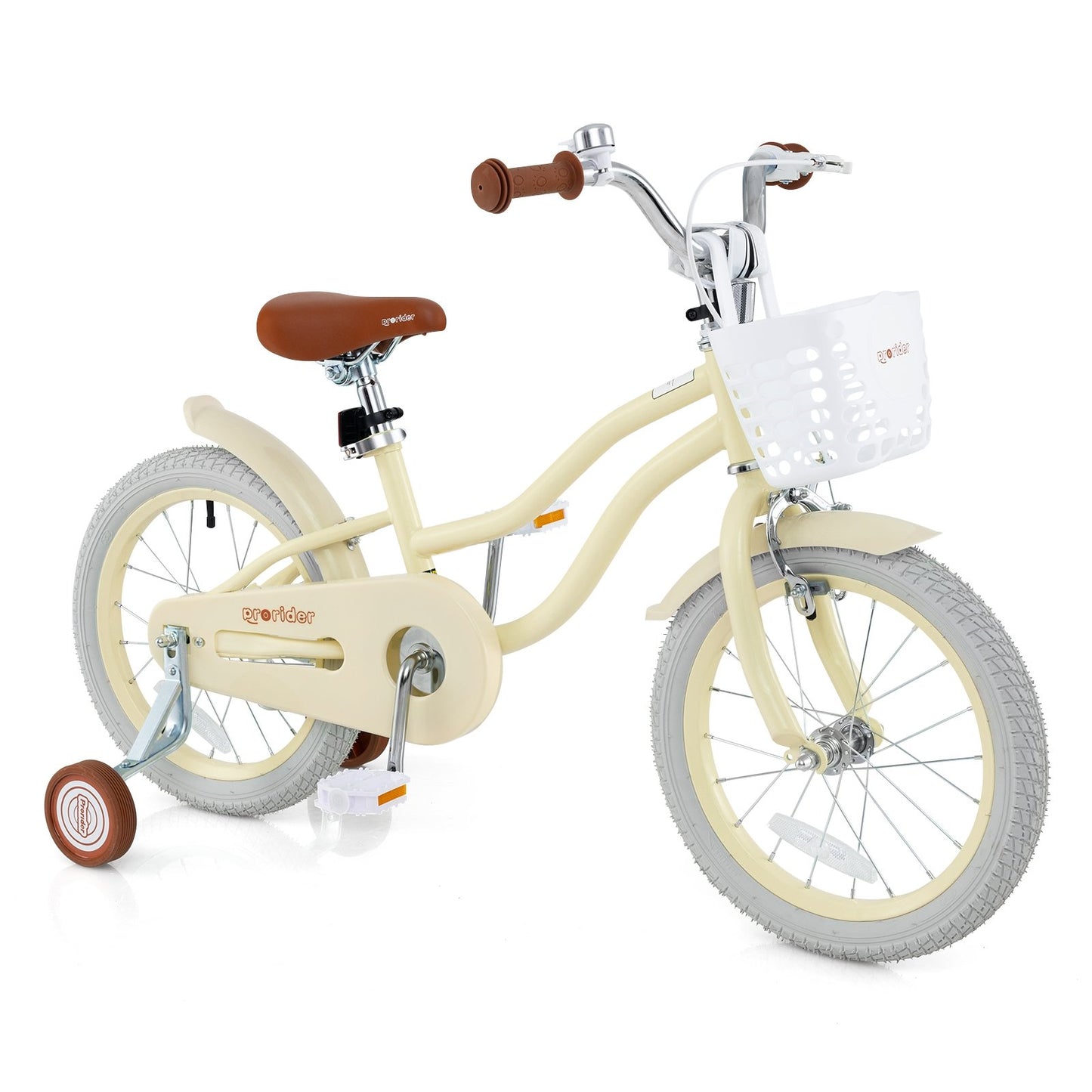 14/16/18 Inch Kids Bike Adjustable with Training Wheels Ages 3-8 Years Olds-16 inches, Beige Kids Bike Beige  at Gallery Canada