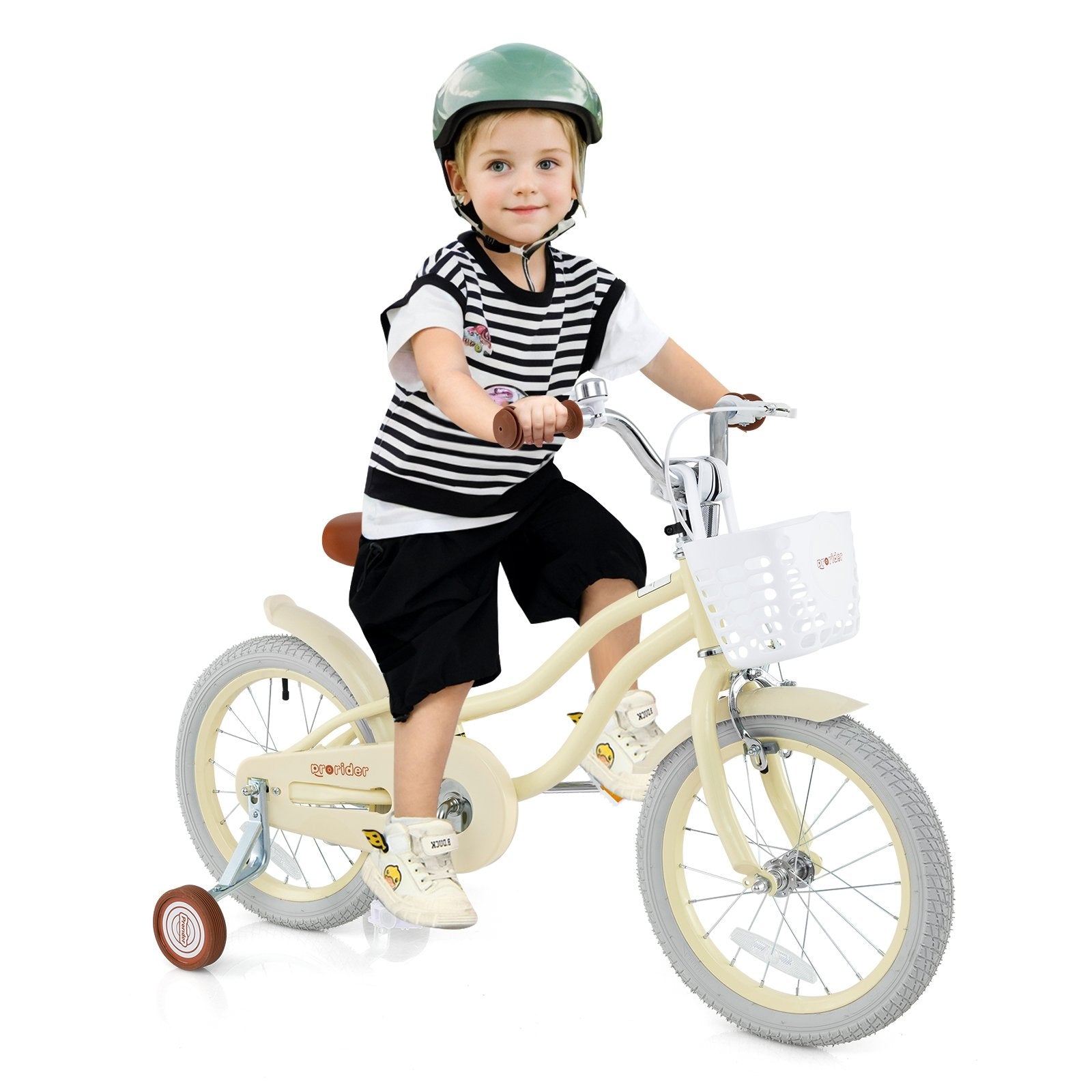 14/16/18 Inch Kids Bike Adjustable with Training Wheels Ages 3-8 Years Olds-16 inches, Beige Kids Bike   at Gallery Canada