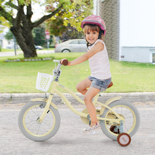 14 Inch Kids Bike Adjustable with Training Wheels Ages 3-8 Years Olds-14 inches, Beige Kids Bike Beige  at Gallery Canada