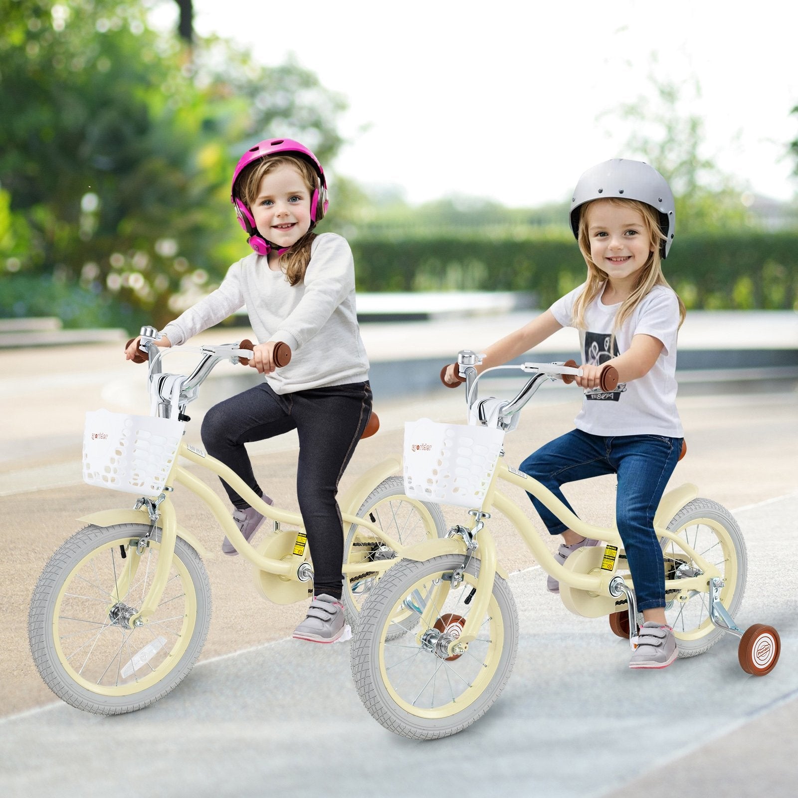 14 Inch Kids Bike Adjustable with Training Wheels Ages 3-8 Years Olds-14 inches, Beige Kids Bike   at Gallery Canada