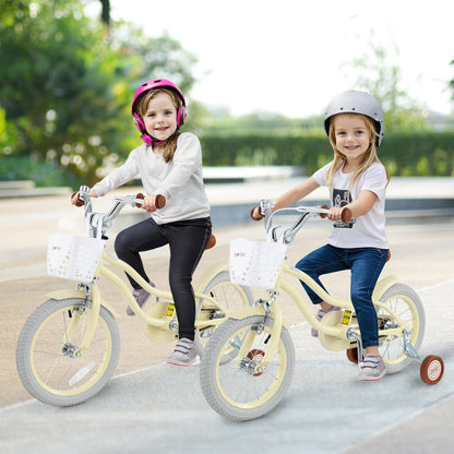 14 Inch Kids Bike Adjustable with Training Wheels Ages 3-8 Years Olds-14 inches, Beige Kids Bike   at Gallery Canada