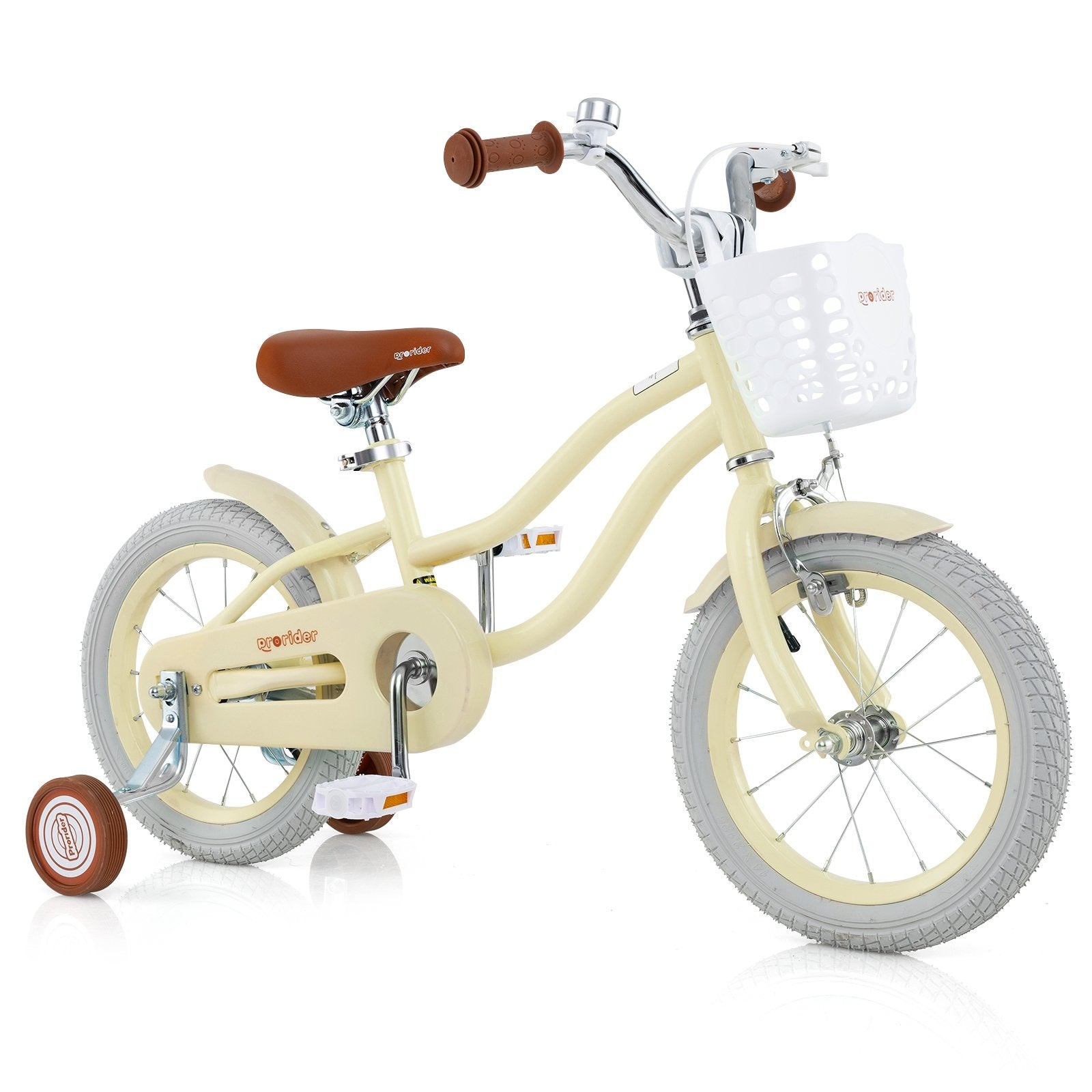 14 Inch Kids Bike Adjustable with Training Wheels Ages 3-8 Years Olds-14 inches, Beige Kids Bike Beige  at Gallery Canada