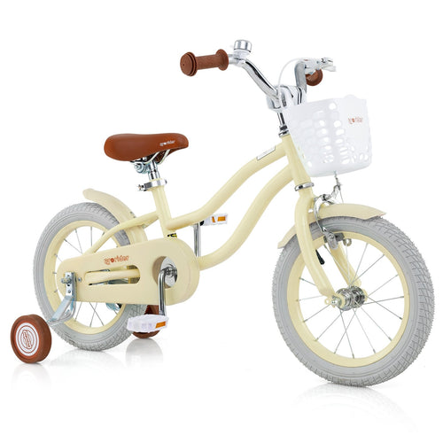 14 Inch Kids Bike Adjustable with Training Wheels Ages 3-8 Years Olds-14 inches, Beige