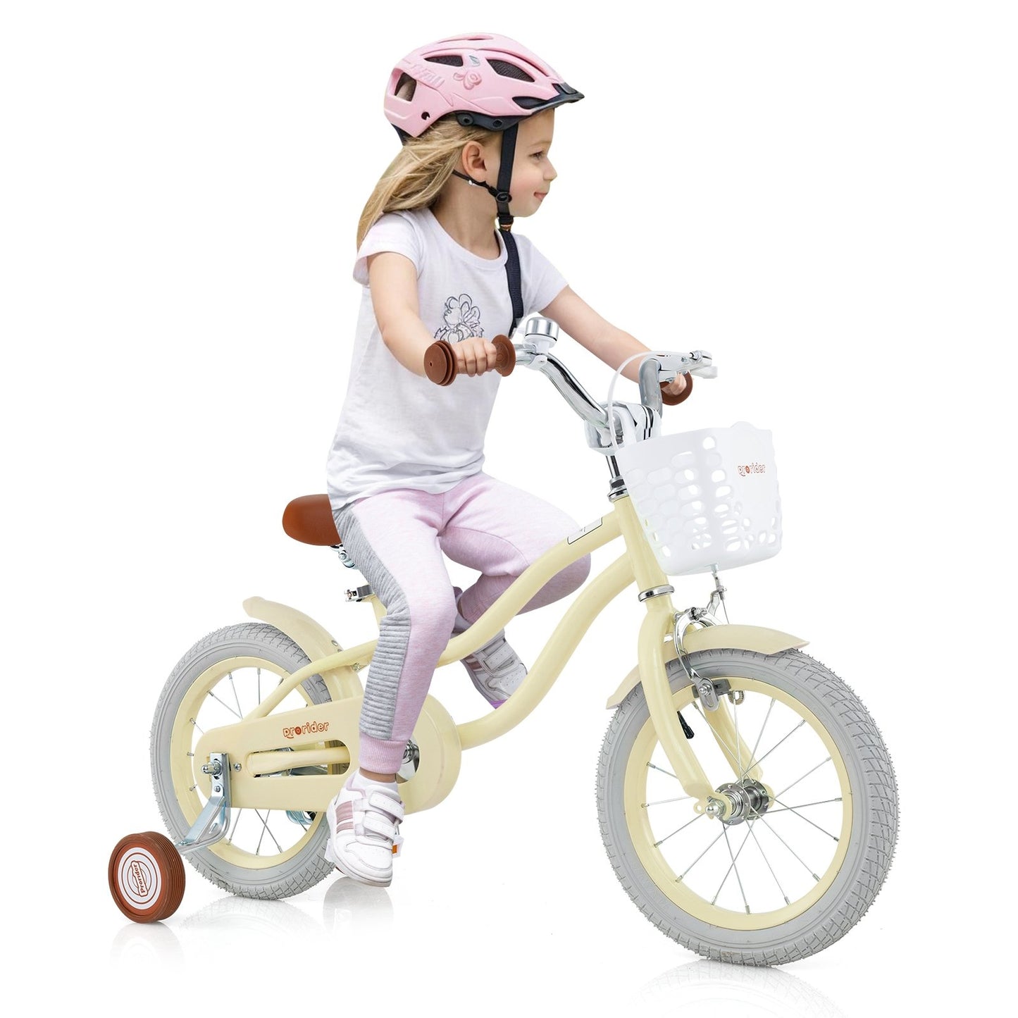 14 Inch Kids Bike Adjustable with Training Wheels Ages 3-8 Years Olds-14 inches, Beige Kids Bike   at Gallery Canada