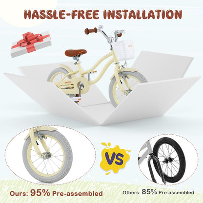 14 Inch Kids Bike Adjustable with Training Wheels Ages 3-8 Years Olds-14 inches, Beige Kids Bike   at Gallery Canada