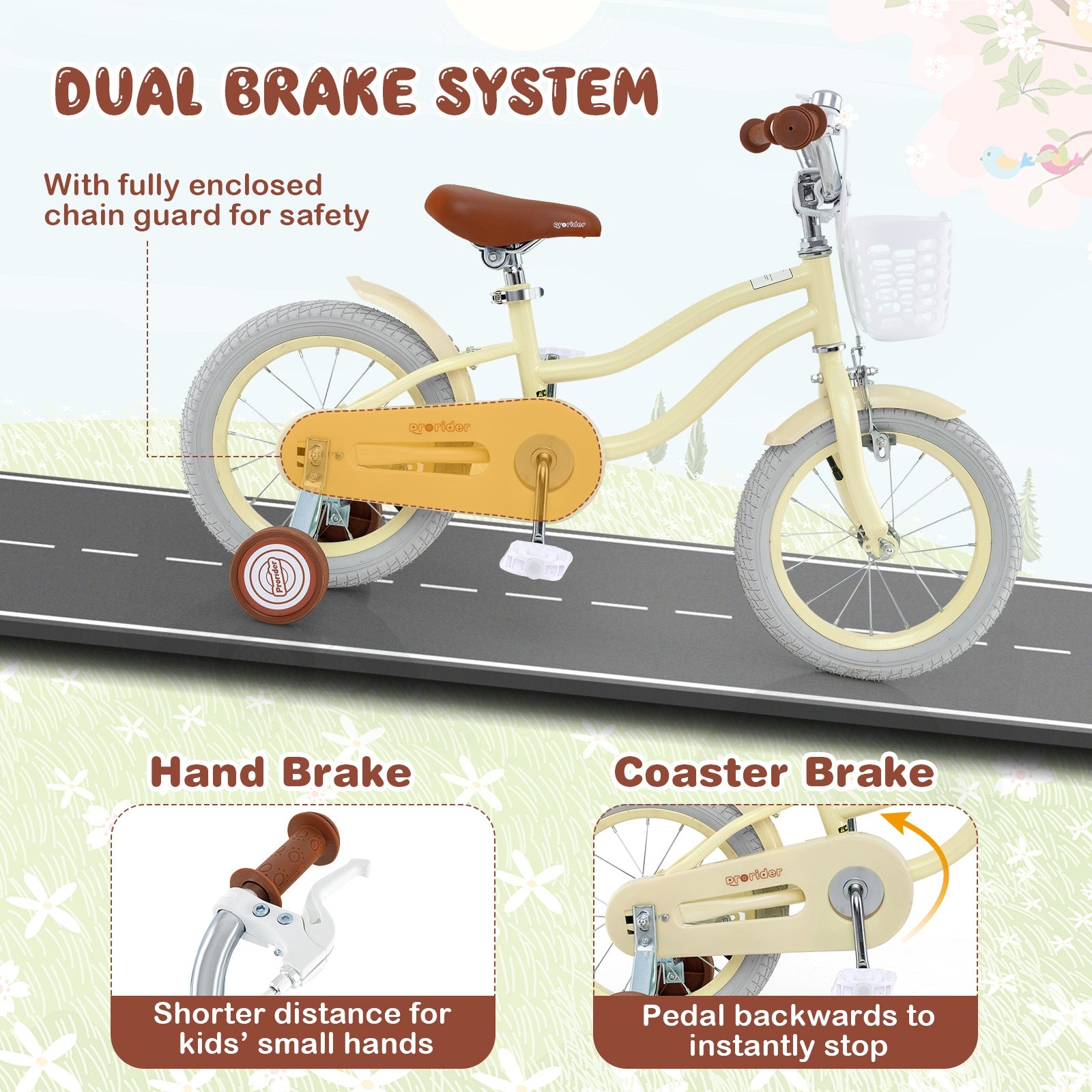 14 Inch Kids Bike Adjustable with Training Wheels Ages 3-8 Years Olds-14 inches, Beige Kids Bike   at Gallery Canada