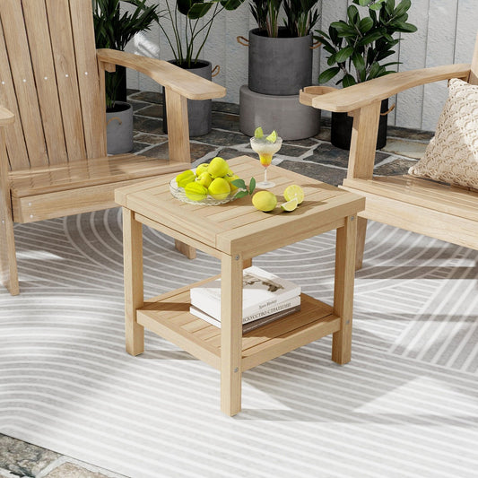 2-Tier Outdoor Side Table with Shelf for Porch Deck Garden, Natural Patio Coffee Tables Natural  at Gallery Canada