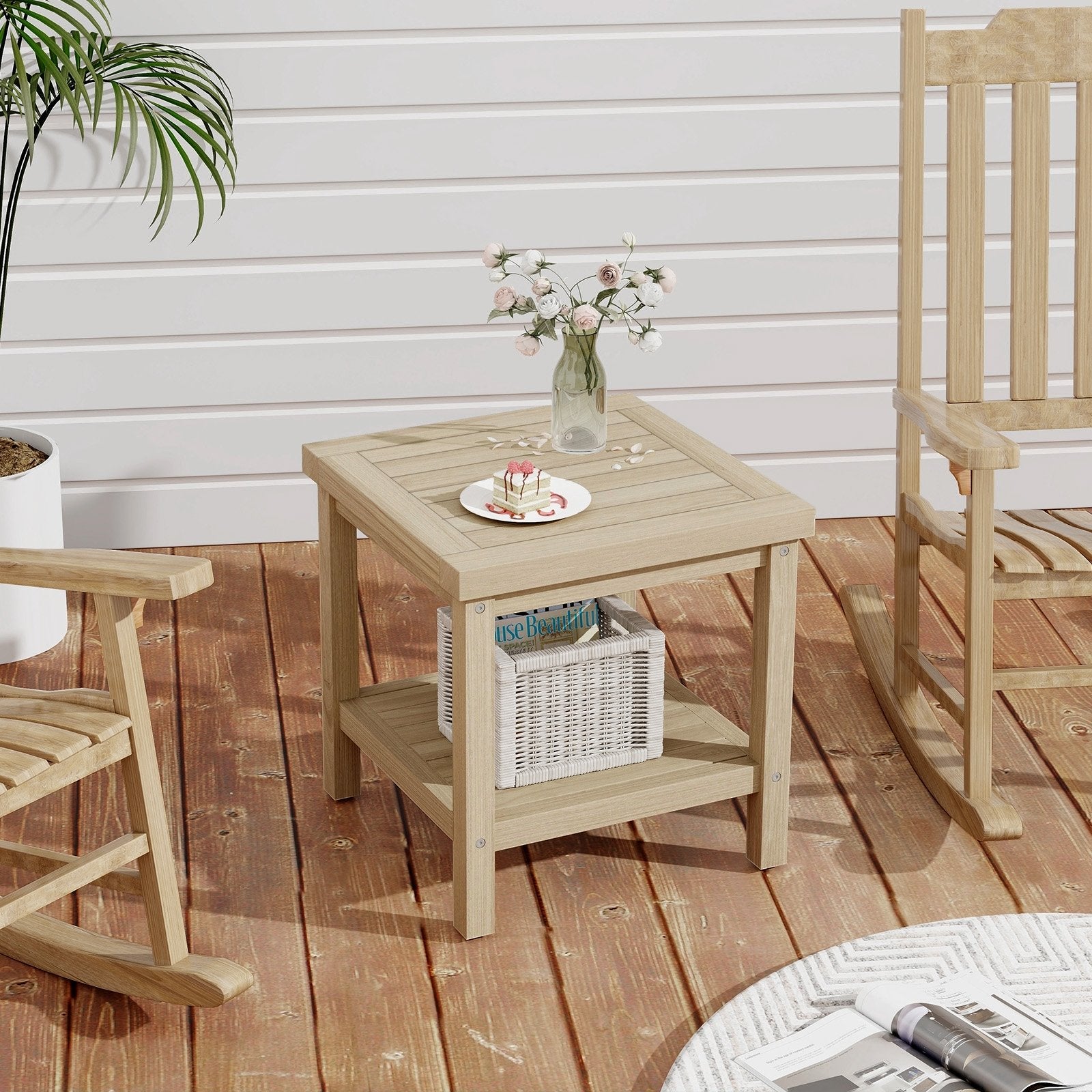 2-Tier Outdoor Side Table with Shelf for Porch Deck Garden, Natural Patio Coffee Tables   at Gallery Canada