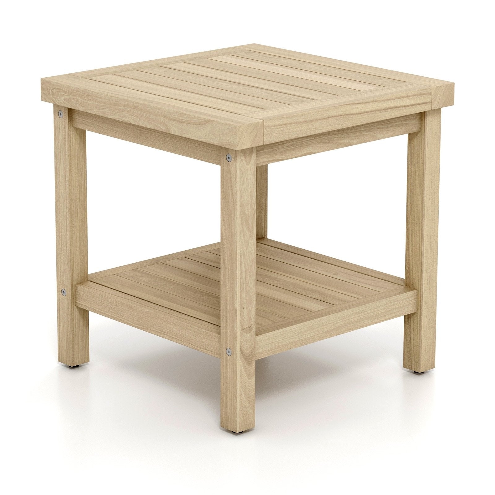 2-Tier Outdoor Side Table with Shelf for Porch Deck Garden, Natural Patio Coffee Tables Natural  at Gallery Canada