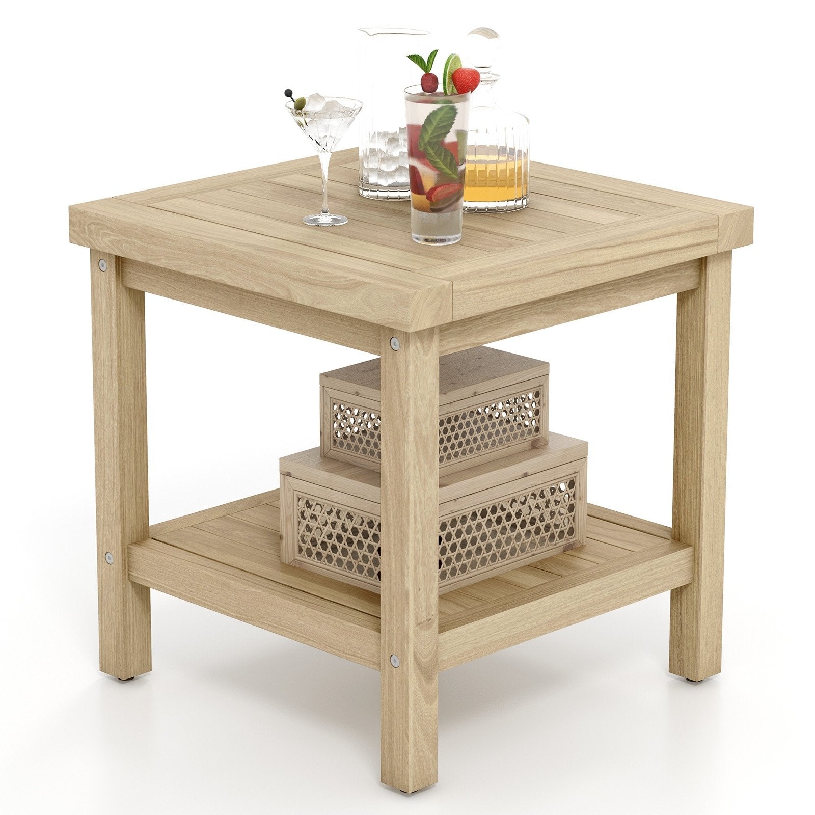 2-Tier Outdoor Side Table with Shelf for Porch Deck Garden, Natural Patio Coffee Tables   at Gallery Canada