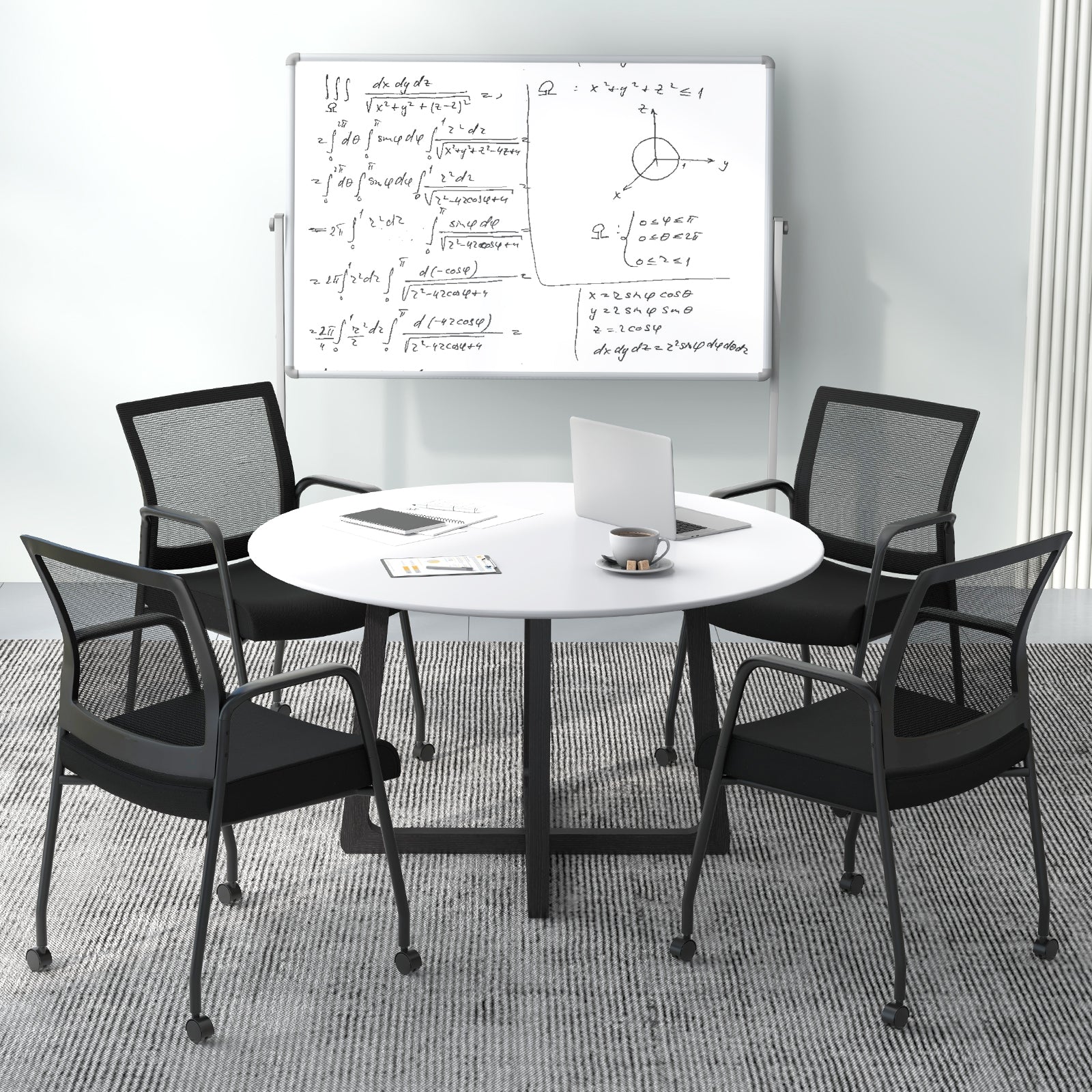 2 Pieces Office Guest Chairs on Wheels with Metal Frame and Armrests, Black Conference Chairs   at Gallery Canada