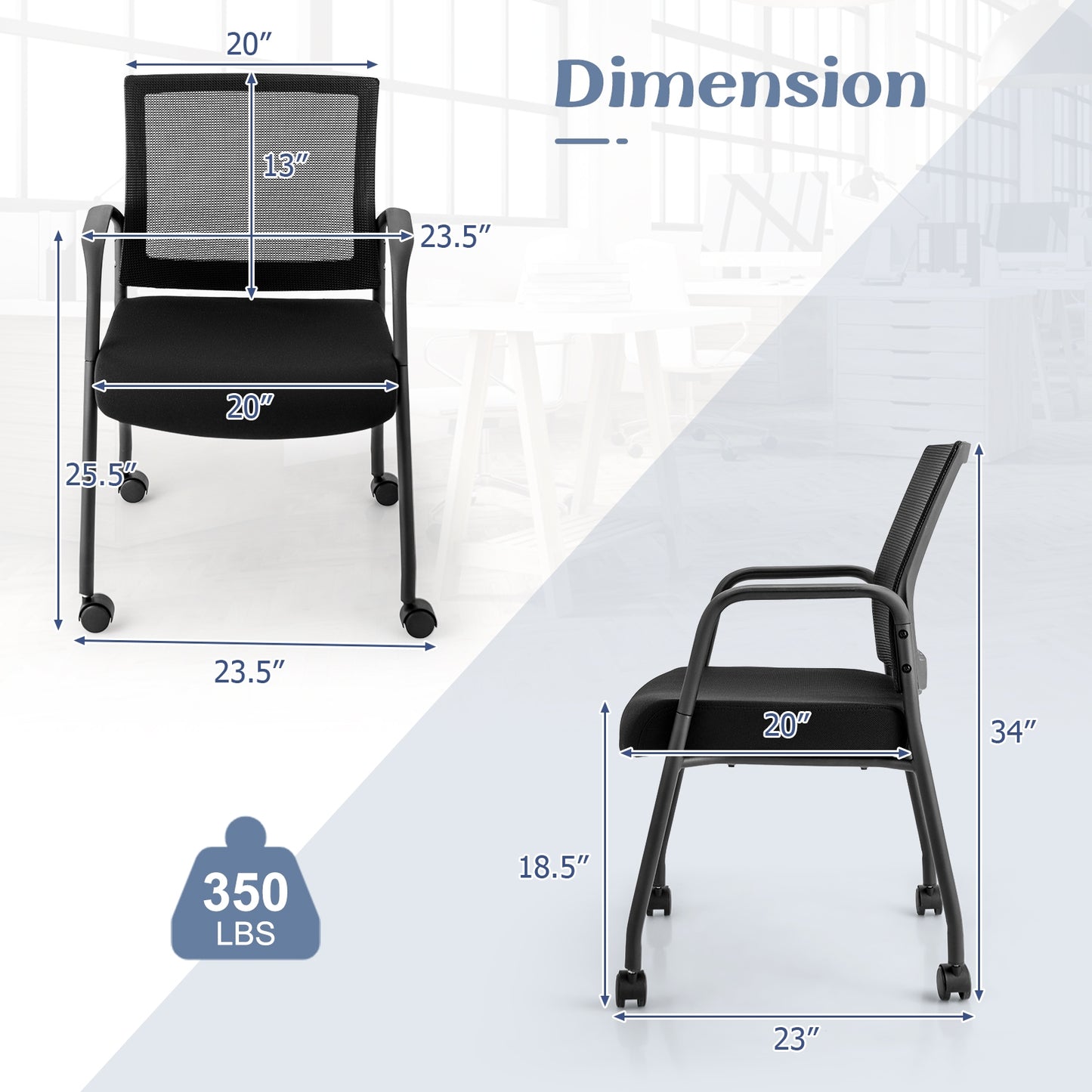 2 Pieces Office Guest Chairs on Wheels with Metal Frame and Armrests, Black Conference Chairs   at Gallery Canada