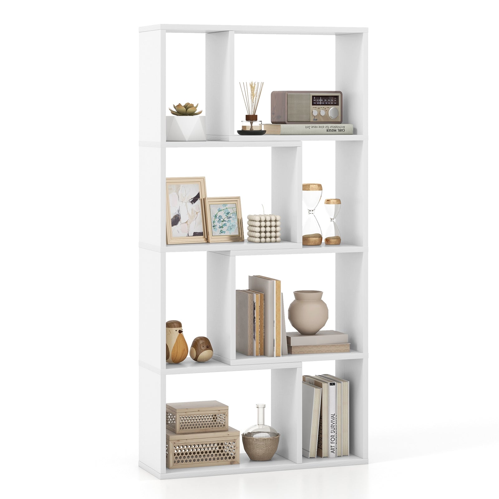 48 Inch 4-Tier Geometric Bookshelf with 8 Cubes for Living Room Bedroom, White Bookcases White  at Gallery Canada