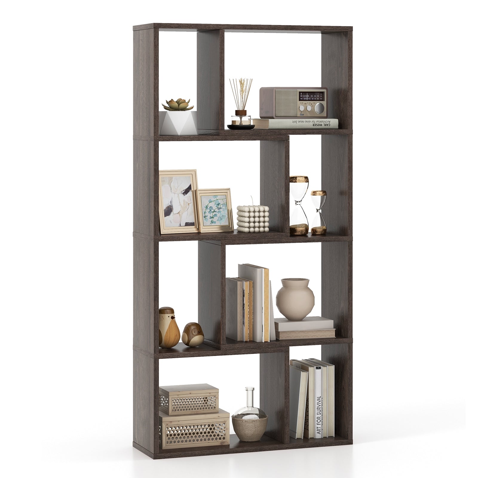 48 Inch 4-Tier Geometric Bookshelf with 8 Cubes for Living Room Bedroom, Gray Bookcases Gray  at Gallery Canada