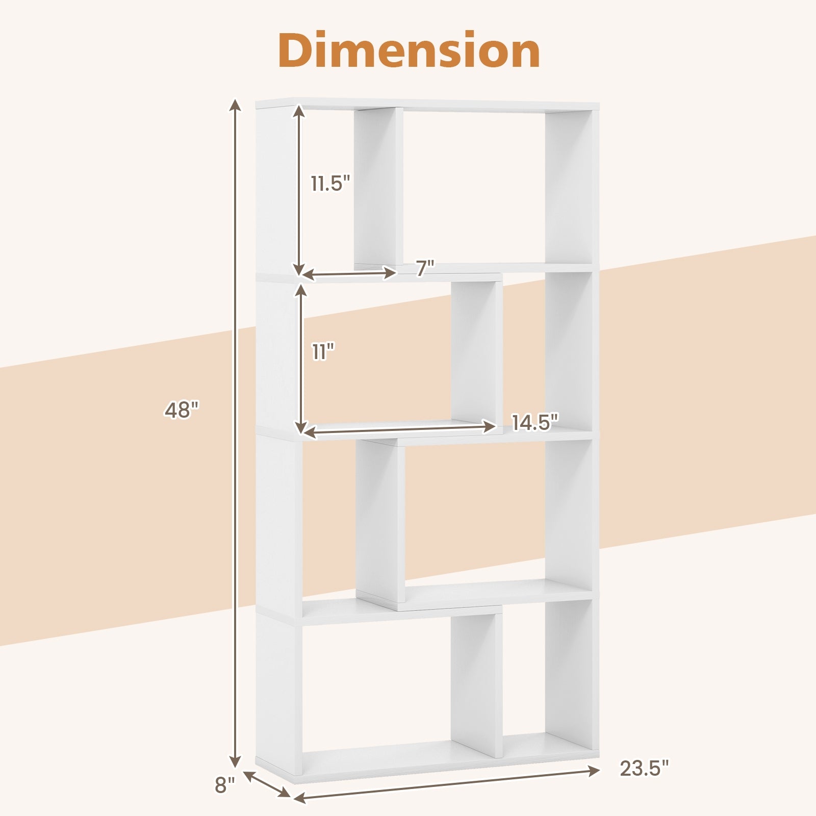 48 Inch 4-Tier Geometric Bookshelf with 8 Cubes for Living Room Bedroom, White Bookcases   at Gallery Canada