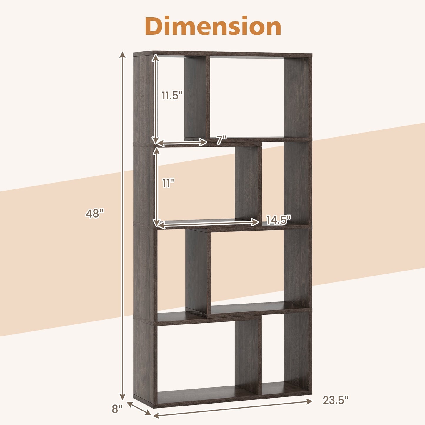 48 Inch 4-Tier Geometric Bookshelf with 8 Cubes for Living Room Bedroom, Gray Bookcases   at Gallery Canada