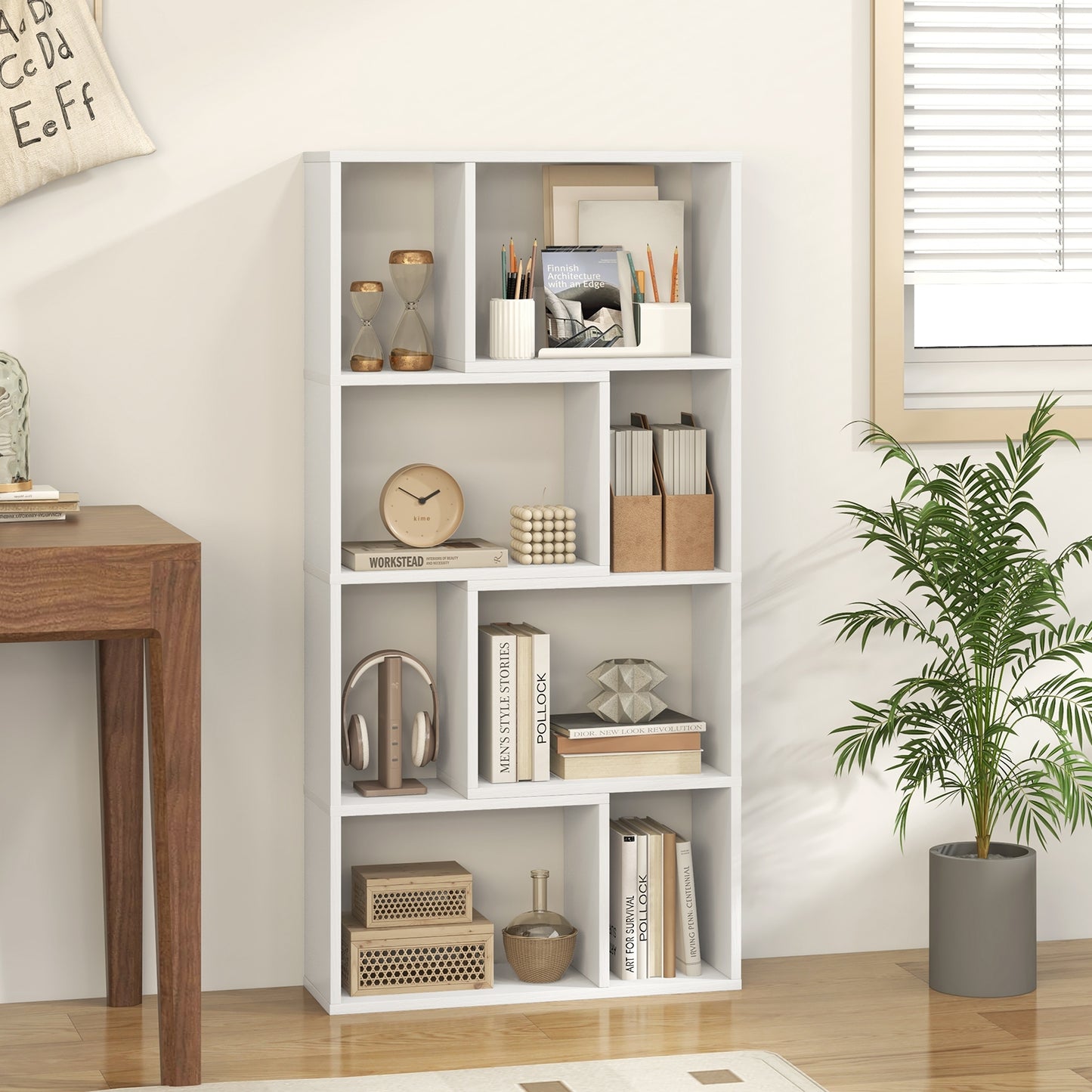 48 Inch 4-Tier Geometric Bookshelf with 8 Cubes for Living Room Bedroom, White Bookcases   at Gallery Canada