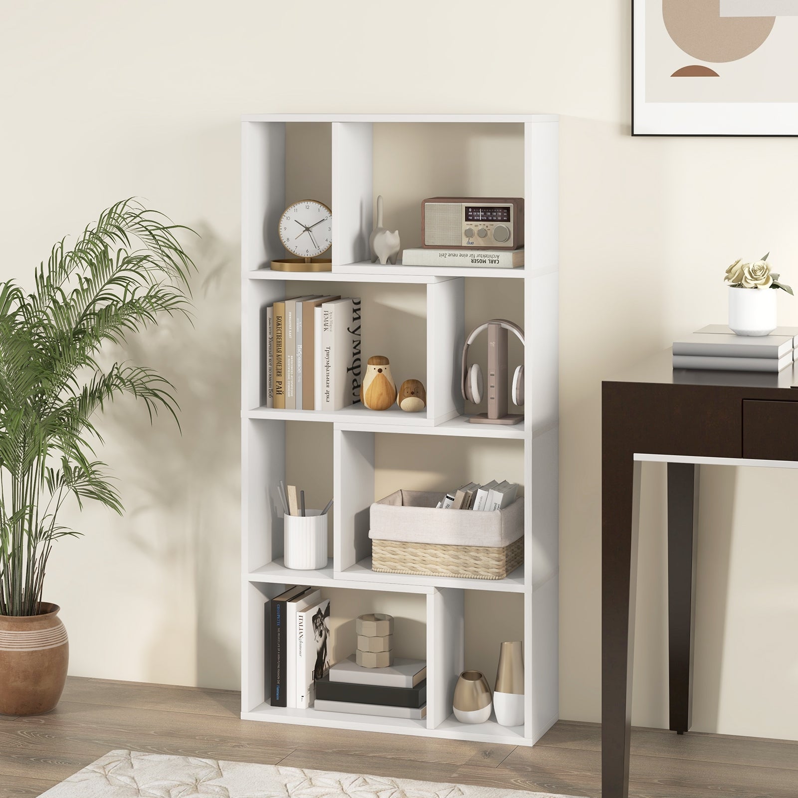 48 Inch 4-Tier Geometric Bookshelf with 8 Cubes for Living Room Bedroom, White Bookcases   at Gallery Canada