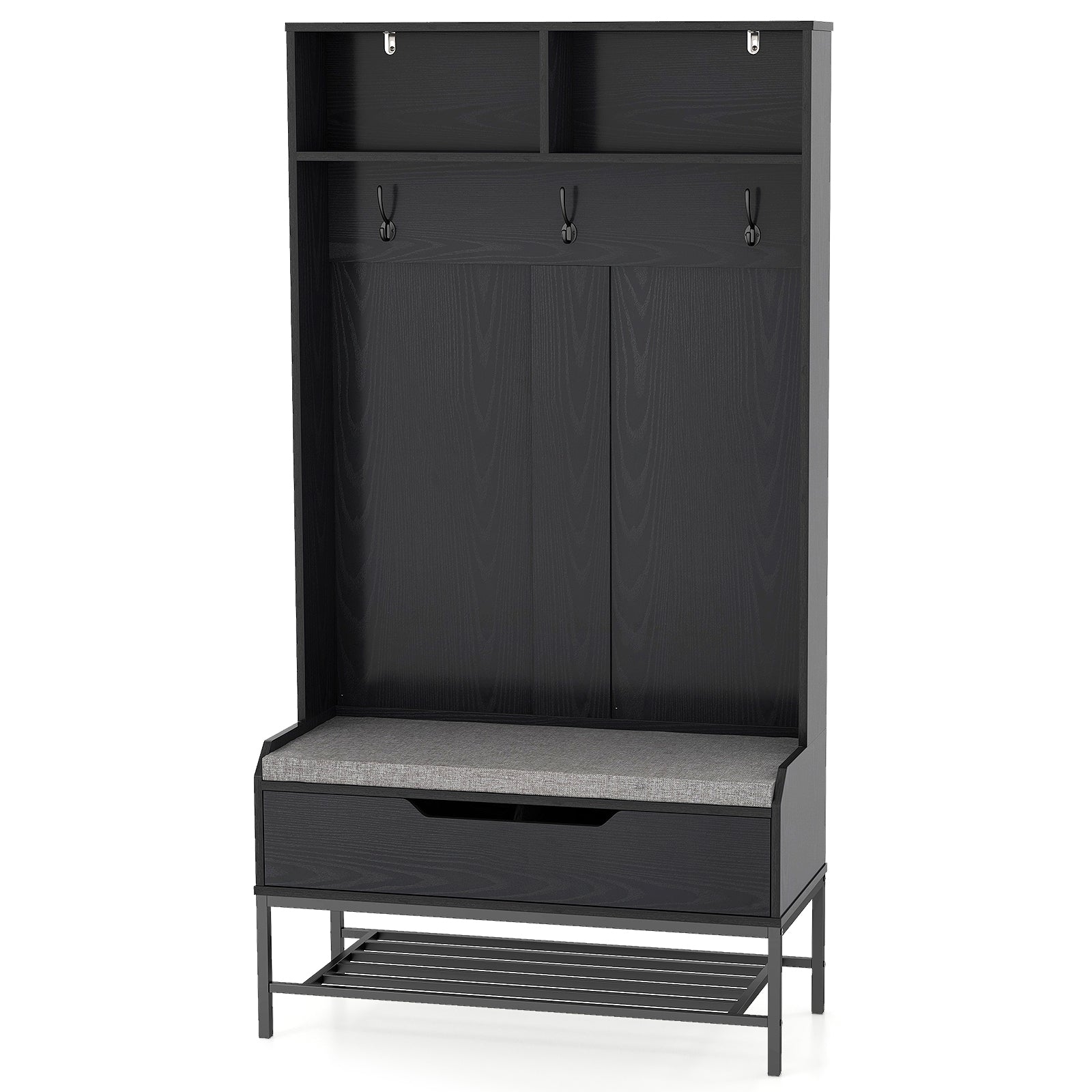 69 Inches Tall Hall Tree 4-in-1 Coat Rack with Seat Cushion and Shoe Storage, Black Coat Racks & Hall Trees at Gallery Canada