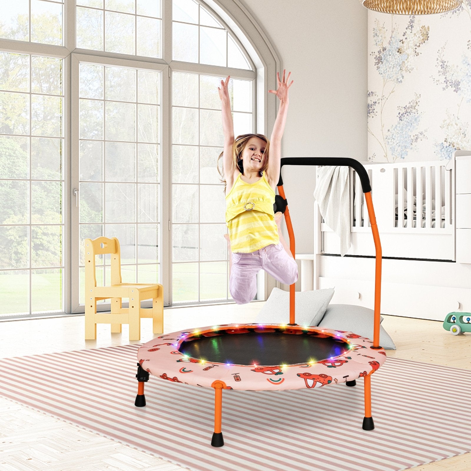 36 Inch Mini Trampoline with Colorful LED Lights and Bluetooth Speaker, Orange Trampolines   at Gallery Canada