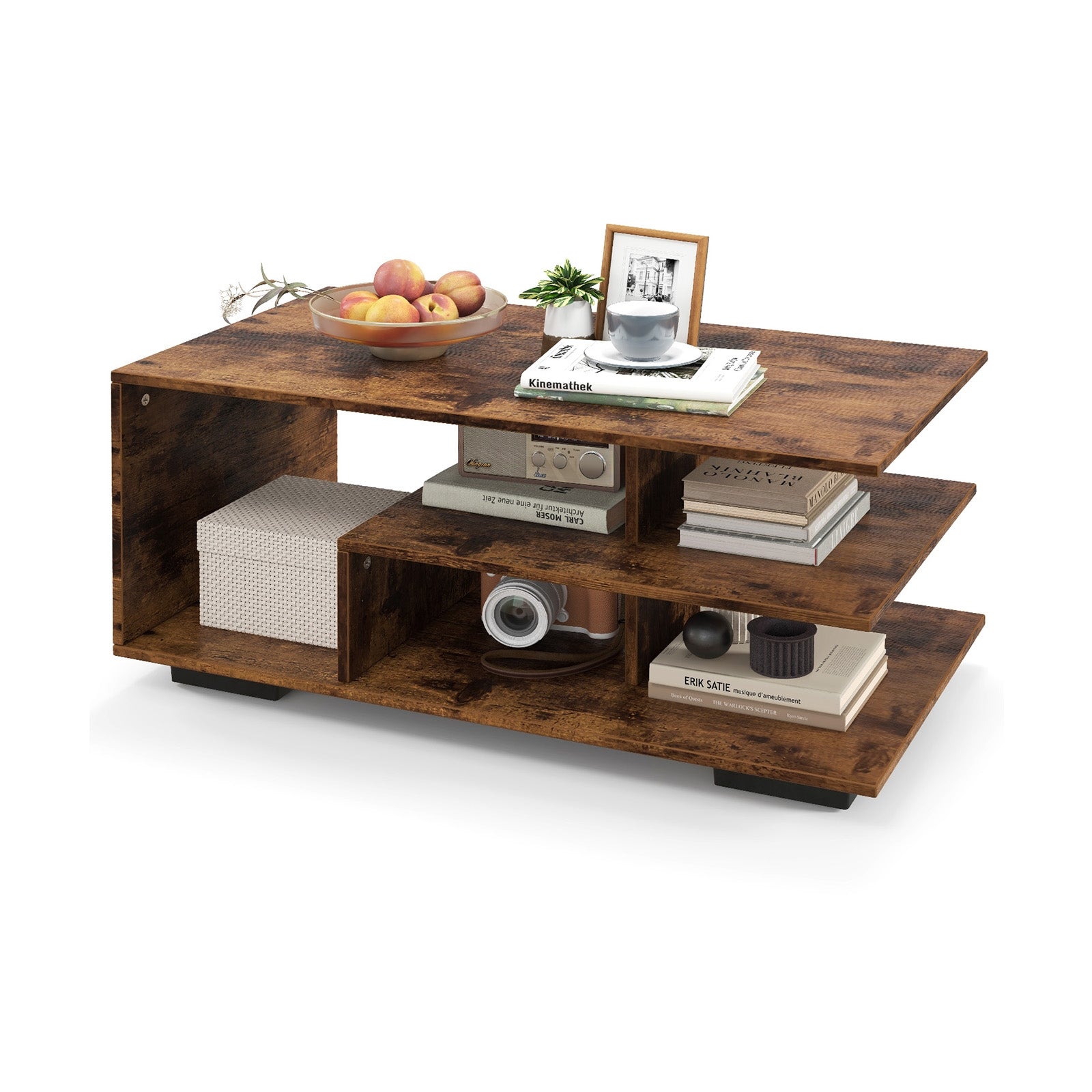 Rectangular Coffee Table with L-shaped Middle Shelf, Brown Coffee Tables Brown  at Gallery Canada