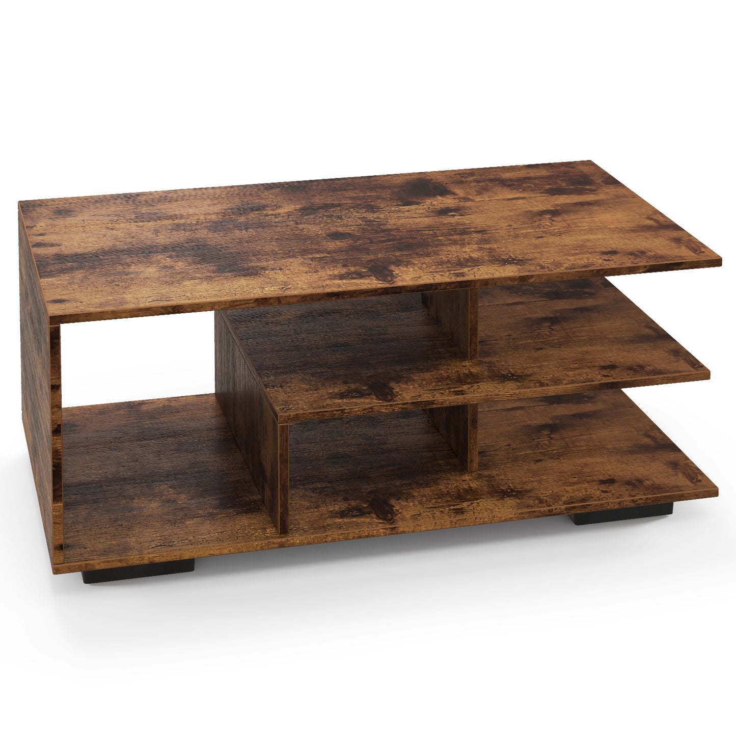 Rectangular Coffee Table with L-shaped Middle Shelf, Brown Coffee Tables   at Gallery Canada