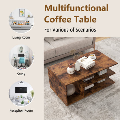 Rectangular Coffee Table with L-shaped Middle Shelf, Brown Coffee Tables   at Gallery Canada