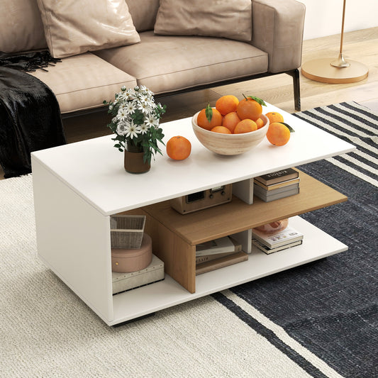 Rectangular Coffee Table with L-shaped Middle Shelf, White Coffee Tables White  at Gallery Canada