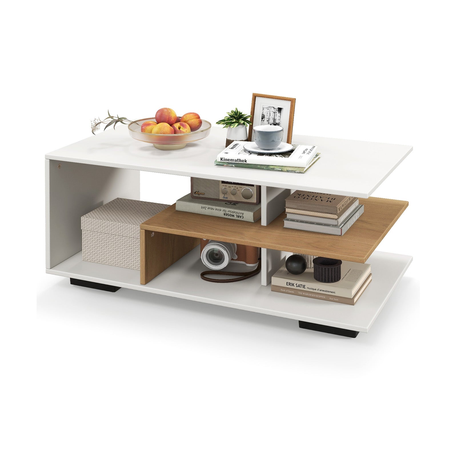 Rectangular Coffee Table with L-shaped Middle Shelf, White Coffee Tables White  at Gallery Canada