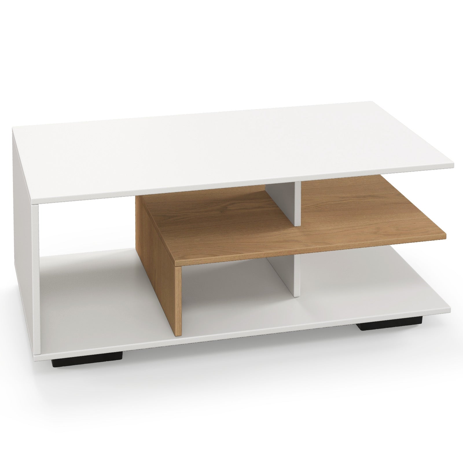 Rectangular Coffee Table with L-shaped Middle Shelf, White Coffee Tables   at Gallery Canada