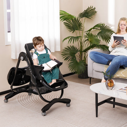 Multifunctional Folding Baby High Chair with Rolling Wheels and Adjustable Height, Black High Chairs   at Gallery Canada