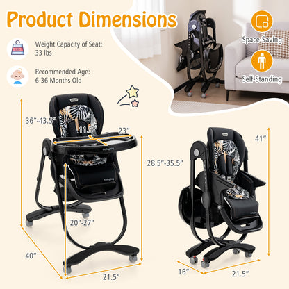 Multifunctional Folding Baby High Chair with Rolling Wheels and Adjustable Height, Black High Chairs   at Gallery Canada