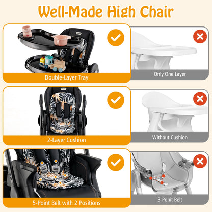 Multifunctional Folding Baby High Chair with Rolling Wheels and Adjustable Height, Black High Chairs   at Gallery Canada