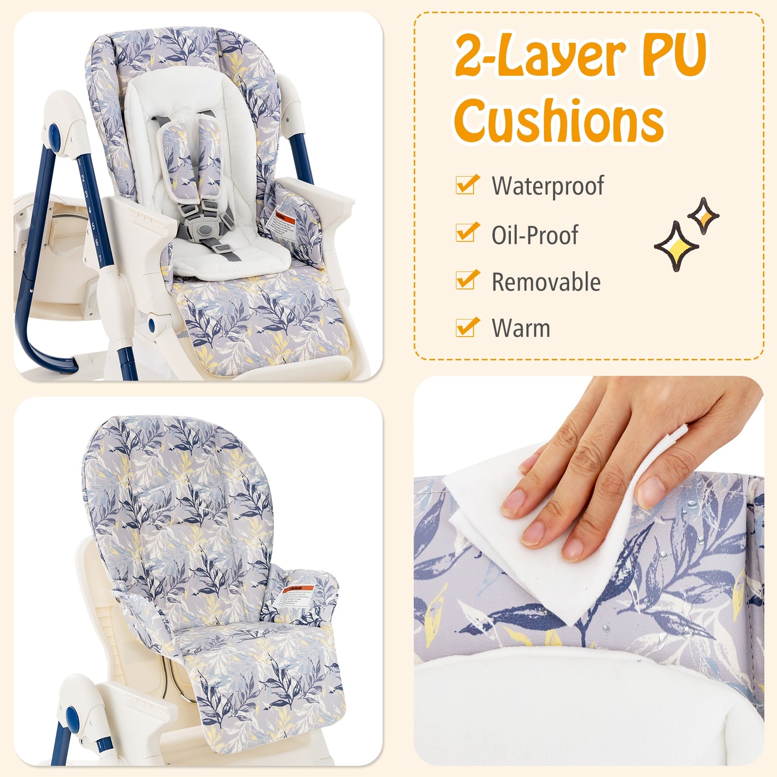 Multifunctional Folding Baby High Chair with Rolling Wheels and Adjustable Height, Navy High Chairs at Gallery Canada