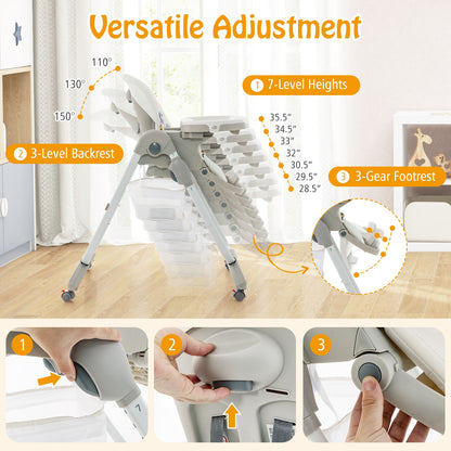 Multifunctional Folding Baby High Chair with Rolling Wheels and Adjustable Height, White High Chairs   at Gallery Canada