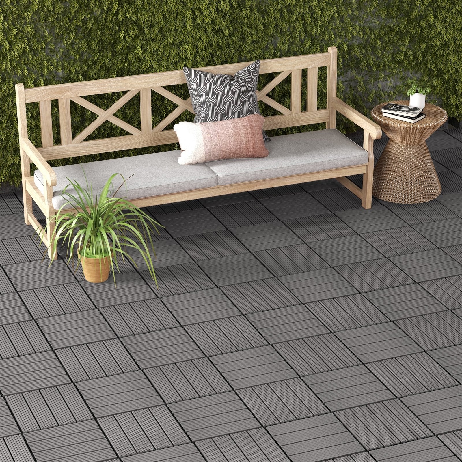 12 x 12 Inch 18 Piece All Weather Interlocking Deck Tiles for Splicing Area, Gray Decorative Fencing & Flooring   at Gallery Canada