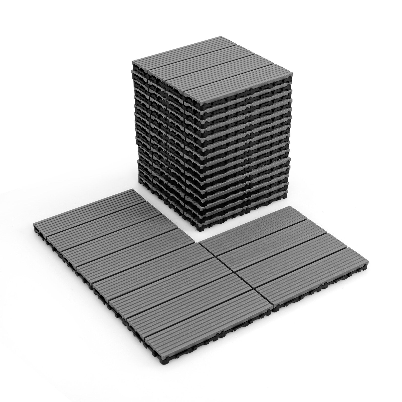 12 x 12 Inch 18 Piece All Weather Interlocking Deck Tiles for Splicing Area, Gray Decorative Fencing & Flooring Gray  at Gallery Canada