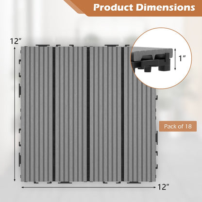 12 x 12 Inch 18 Piece All Weather Interlocking Deck Tiles for Splicing Area, Gray Decorative Fencing & Flooring   at Gallery Canada