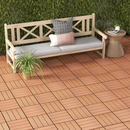 12 x 12 Inch 18 Piece All Weather Interlocking Deck Tiles for Splicing Area, Brown Decorative Fencing & Flooring   at Gallery Canada